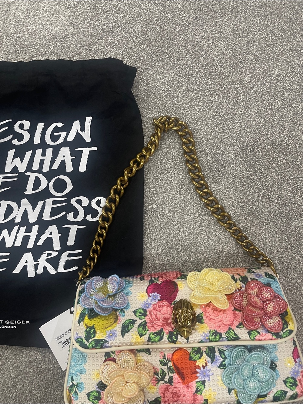 Kurt Geiger Floral Appliqué Chain Shoulder Bag - Multicolor beautiful /flowers - Picture 12 of 13